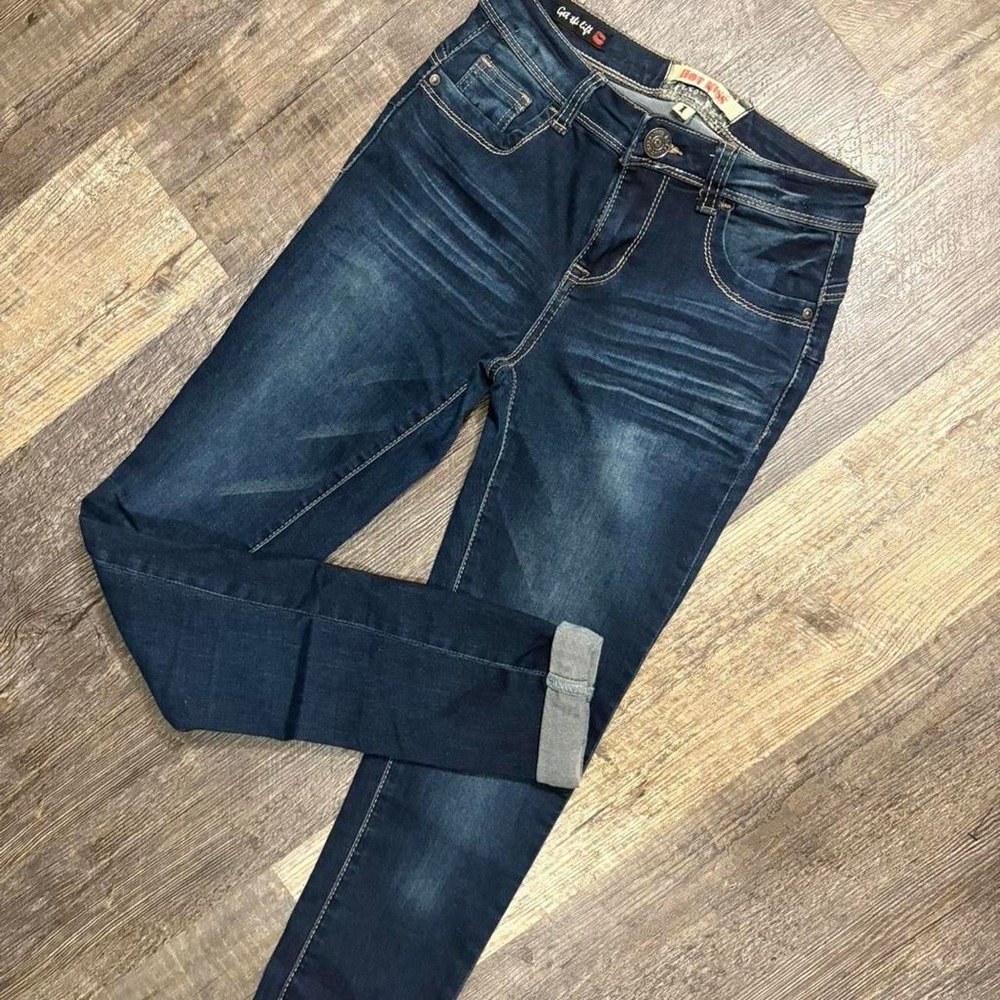 Y2K Low Rise Hot Kiss Dark Wash Skinny Jeans Size 1 - Picture 1 of 4